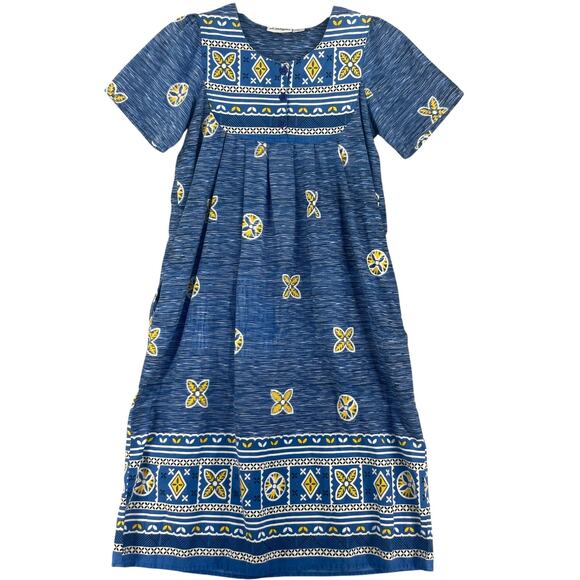 Loungees House Dress Womens Sz M Mumu Blue Colorful Floral Print Boho Pockets - Picture 1 of 11